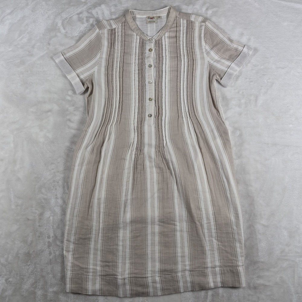 Faherty Gemina Dress Women's XS White Beige Sand Serape 100% Cotton Striped